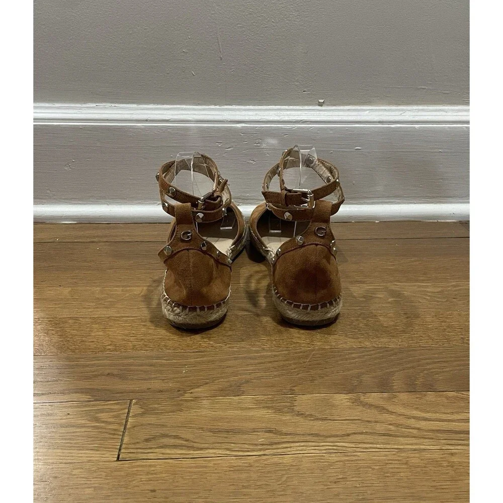 Guess Brown Caramel Espadrilles Stud Ankle Wrap Flats Size 8